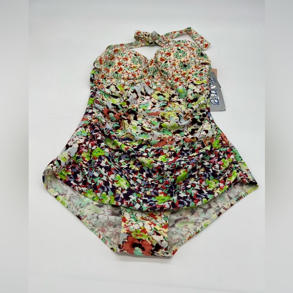 Diva by Rachel Pappo Floral Halter One Piece Swimsuit - Picture 3 of 14